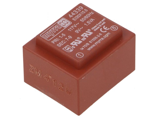 Transformator: ingegoten; 1,5VA; 117VAC; 9V; 167mA; PCB Transformator: ingegoten; 1,5VA; 117VAC; 9V; 167mA; PCB